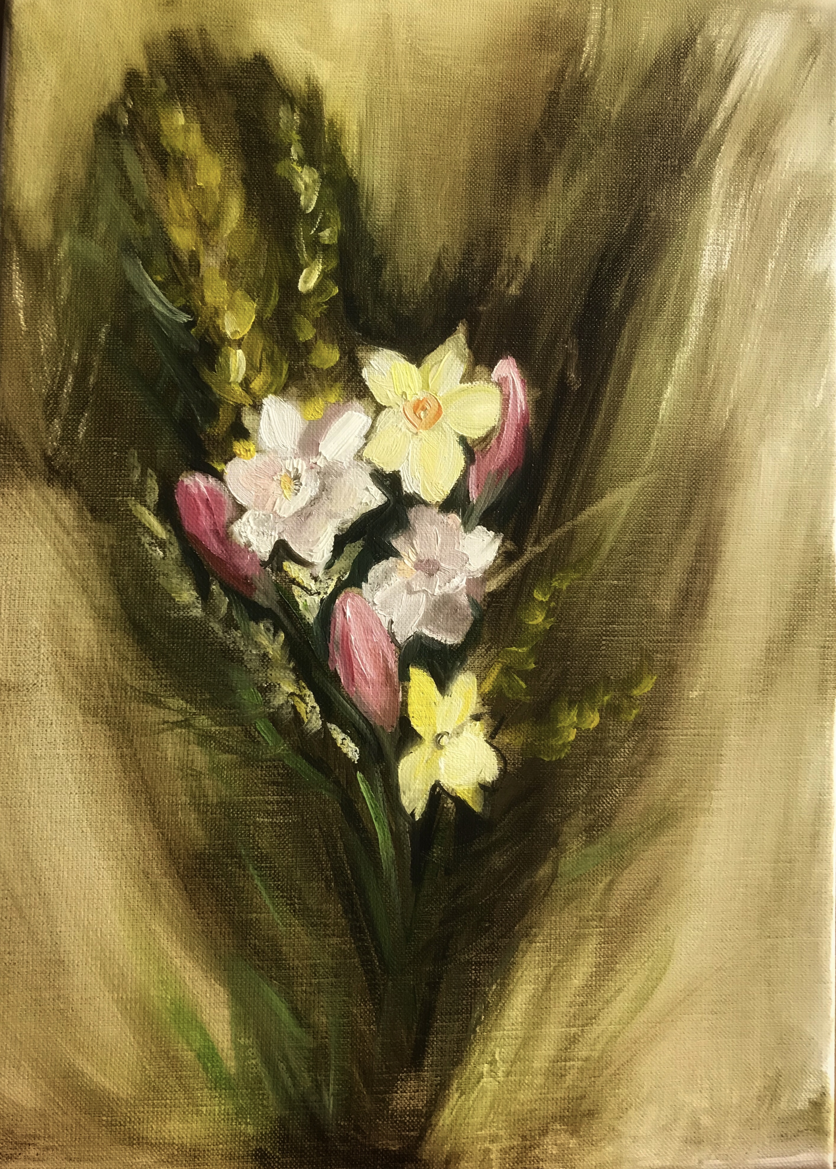 Daffodils oilpainting vignette after Elizabeth Robbins