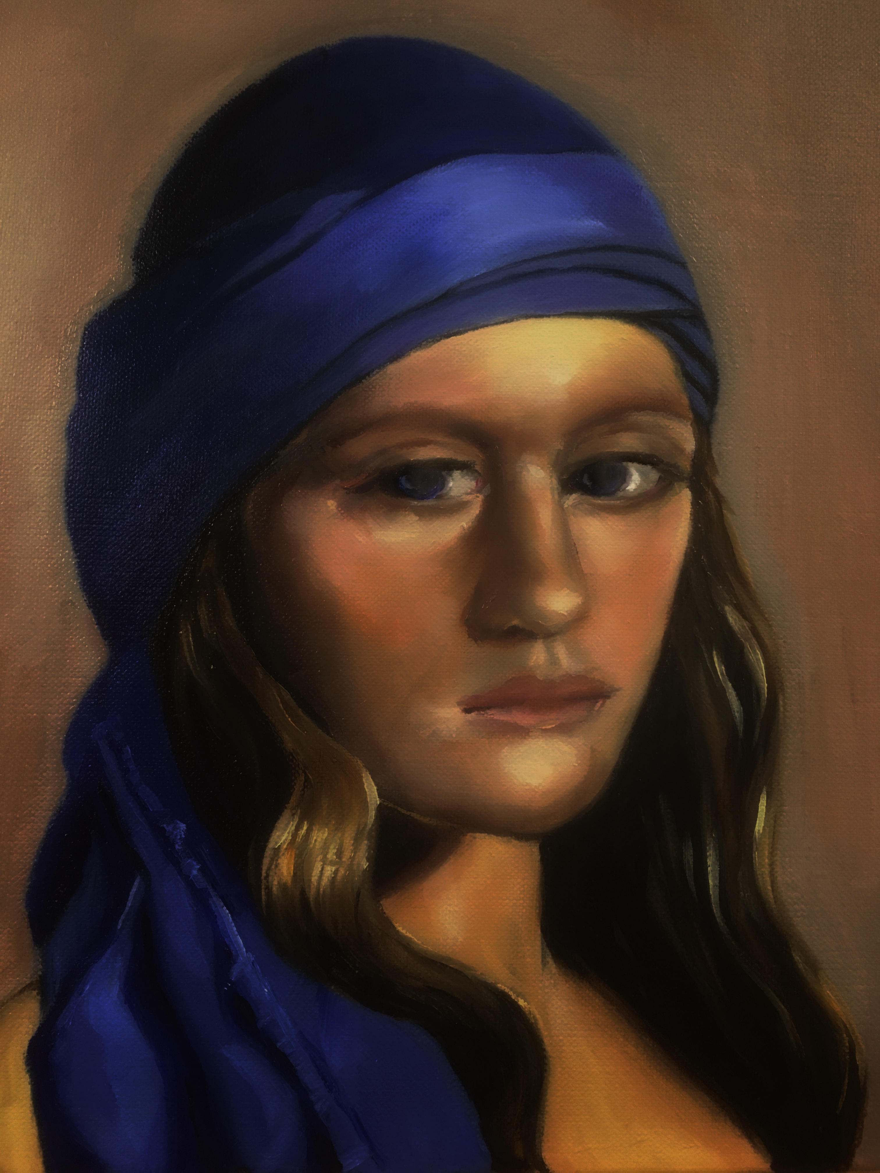 Girl with blue bandana oilpainting after David Gray