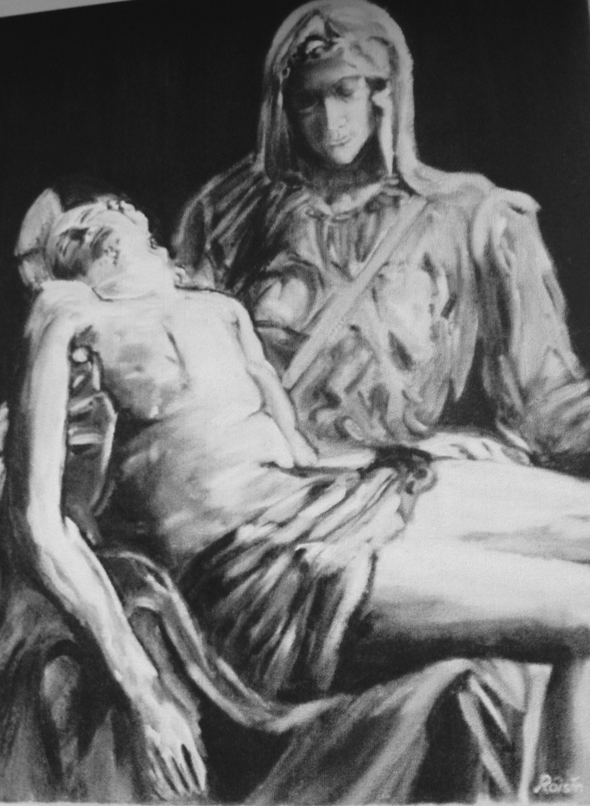 Pietá oilpainting monochrome