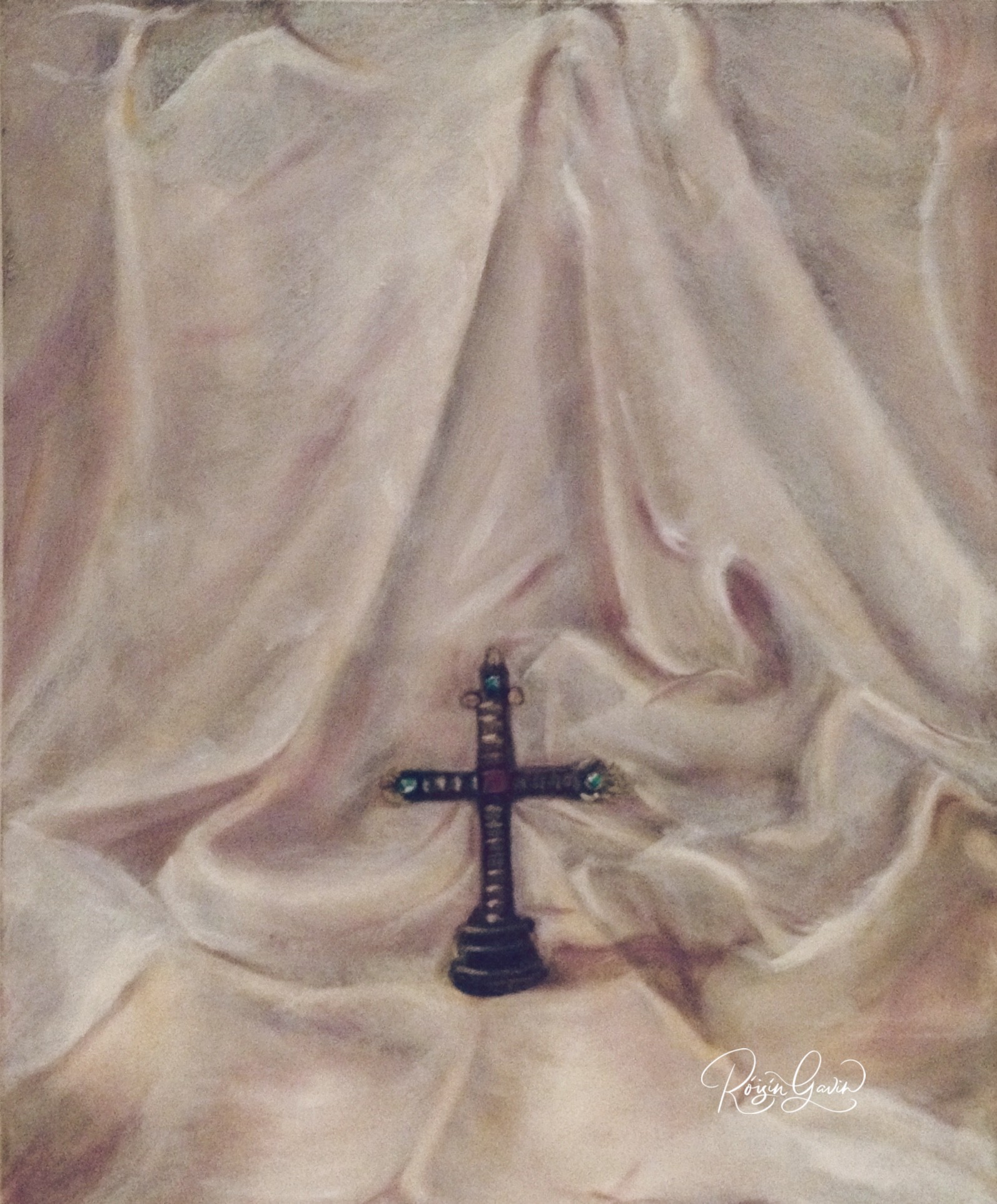 Cross on cloth oilpainting