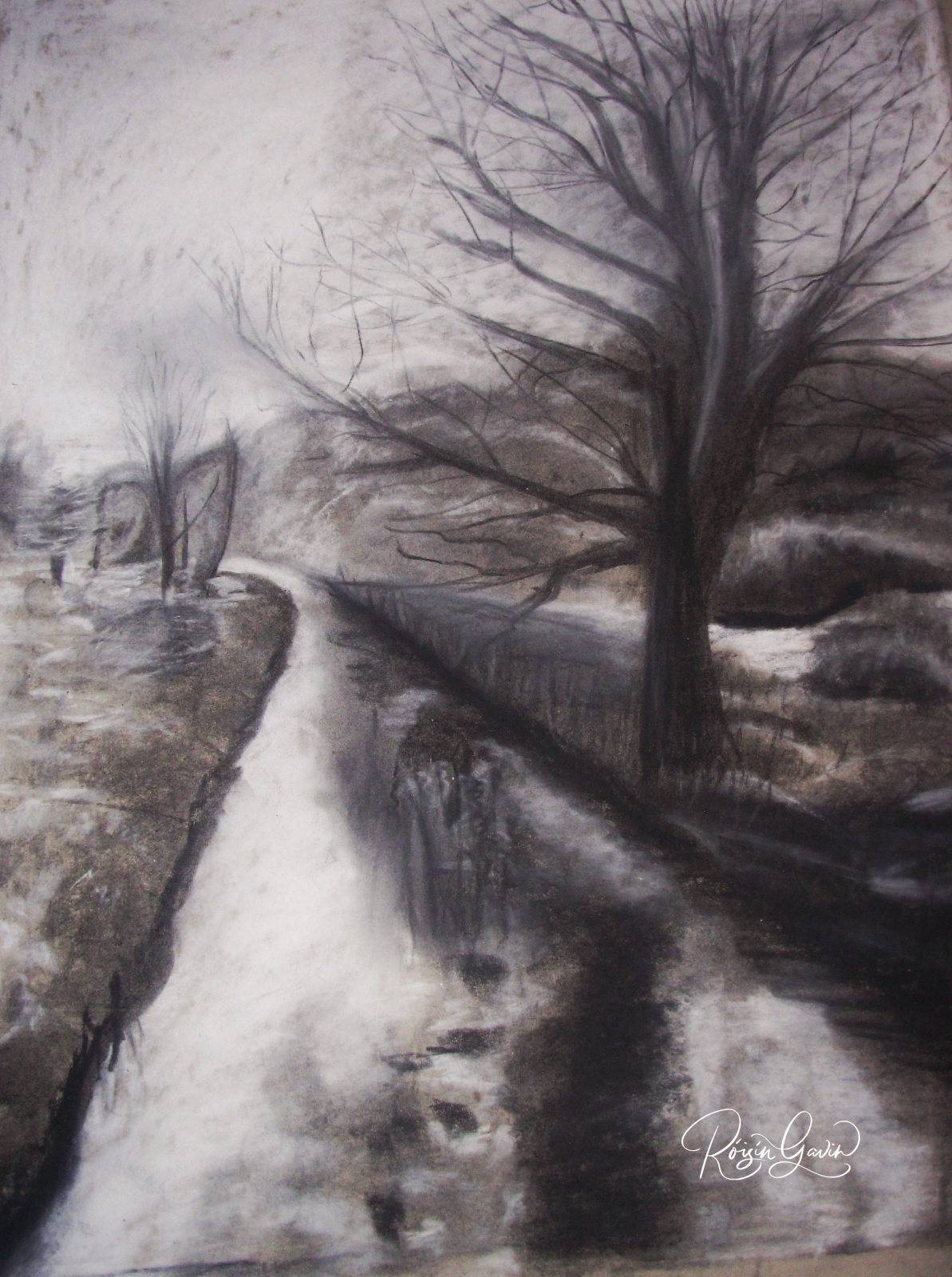 Winter scene in Galway Charcoal print