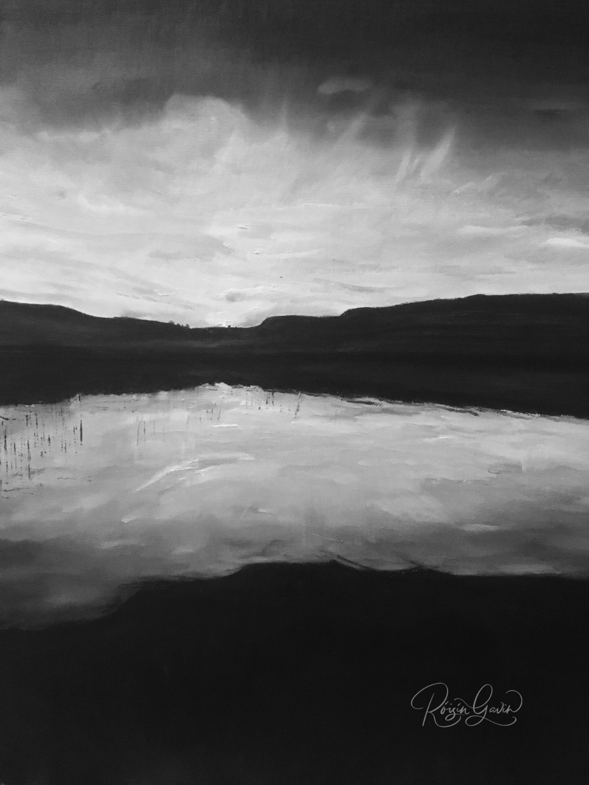 The shores of Aughanagh oilpainting monochrome